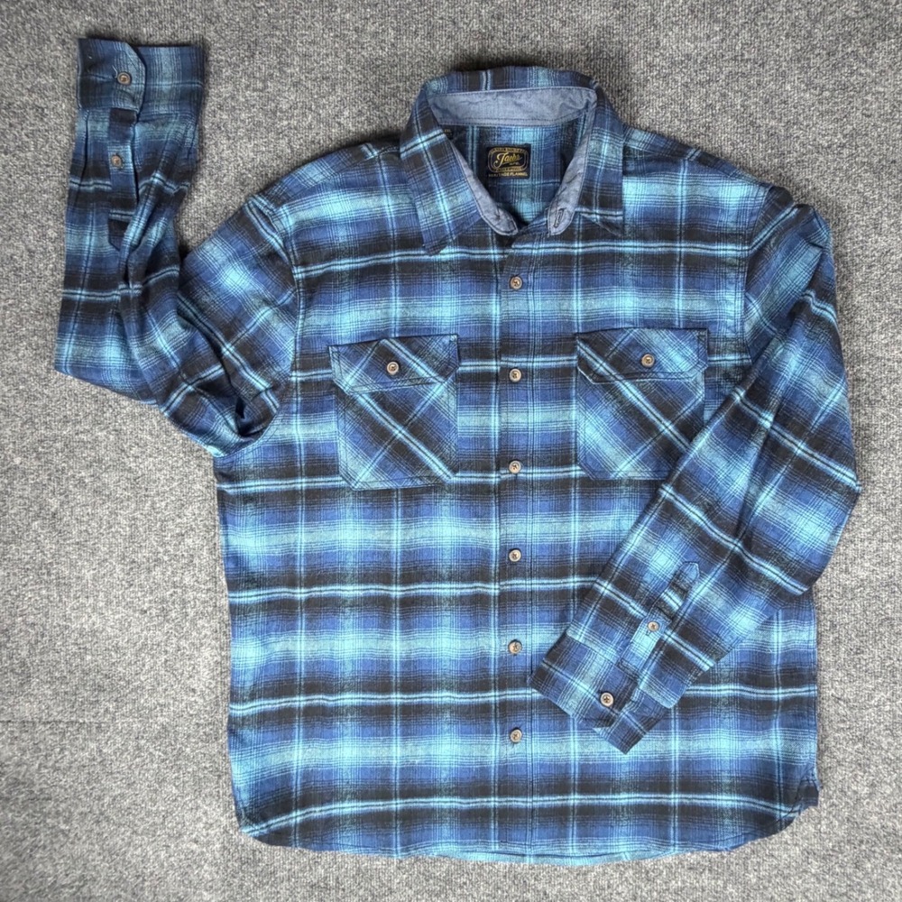 Jachs NY Heritage Flannel Shirt Mens XXL Blue Black Plaid Button Down Long Sleev